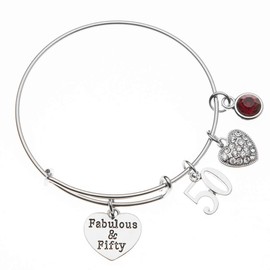 Infinity Collection 50th Birthday Gifts for Women, 50th Birthday Expandable Charm Bracelet with January Birthstone Charm, Adjustable Bangle, Perfect 50th Birthday Gift Ideas (January)