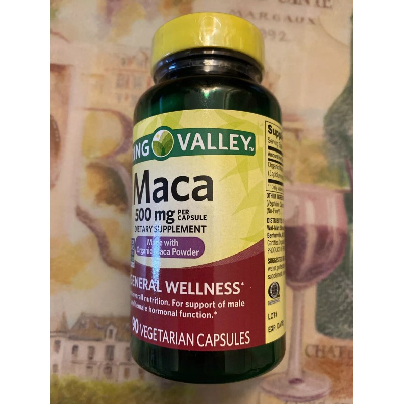 Spring Valley Maca 500mg-Made With Organic Maca Powder-90 Capsules. Exp.
