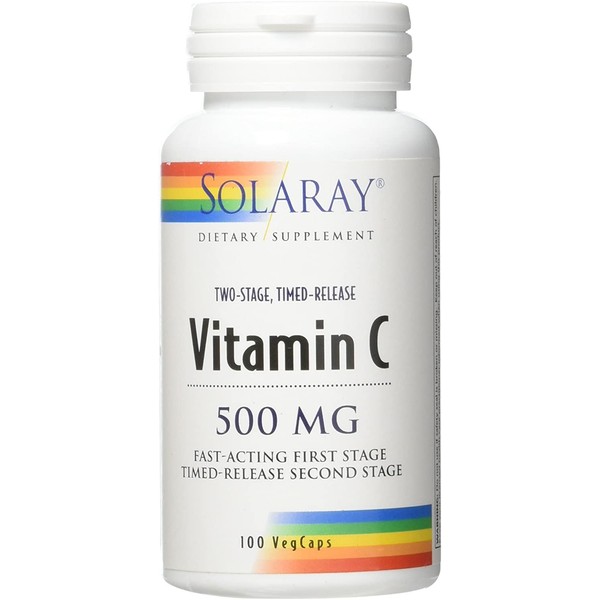 Solaray C Two Stage Timed Release with Rose Hips and Acerola Supplement, 500mg, 100 Count