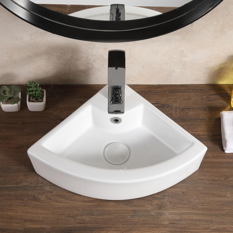HOROW Corner Bathroom Sink, 18"x 13" White Porcelain Wall Mount