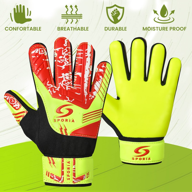 SPORIA Youth Goalie Gloves (Fluorescent Yellow, 7)