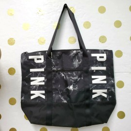 Victoria's Secret PINK Logo Zip Top Tote Gym Book Bag Black Marble NWT