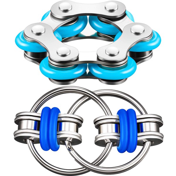 Gejoy Fidget Toy Set Include Six Roller Chain Fidget and Key Flippy Chain Stress Reducers for Autism Stress and Anxiety Relief (Light Blue, Dark Blue)