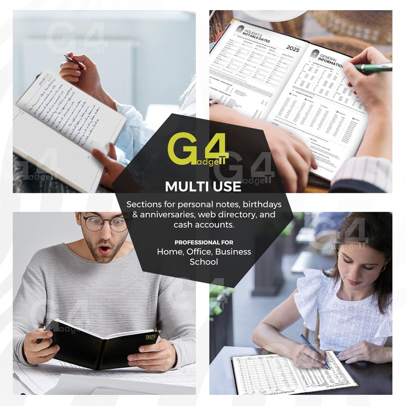 G4GADGET A5 Day A Page Diary Black 2025 | Hardback