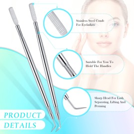 Chumia 2 Pieces Eyelash Lift Perm Tool Lash Separator Tint Tool Stainless Steel Metal Lash Lift Rods Tool for Eyelash Eyebrow Perming Tinting Curling Extensions Supplies (Silver)