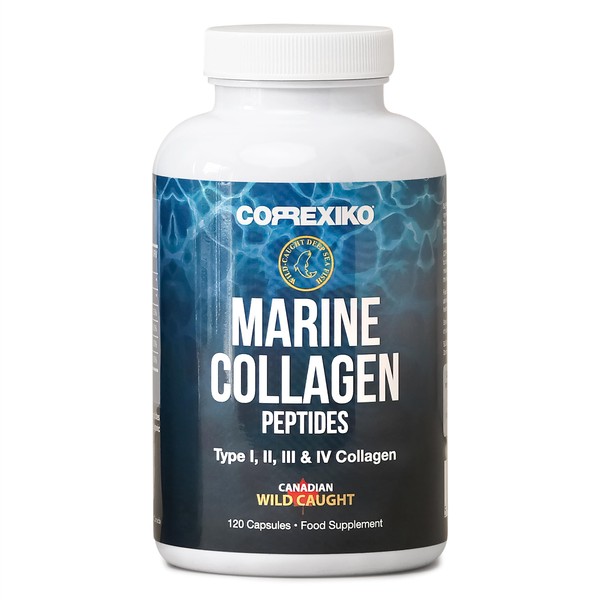 Marine Collagen Peptides Capsules with Hyaluronic Acid - Vital Collagen Proteins & Vitamin C for Skin Hair Joints, Capsulas de Colageno Marino Hidrolizado, Canadian Wild-Caught Fish Collagen 120 Pills