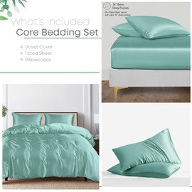 Linenwalas Tencel Lyocell Duvet Cover Set with Deep Pocket Fitted Sheet, Viscose Made from Eucalyptus Soft, Lightweight and Breathable Complete Bedding Set (Aqua, Full)