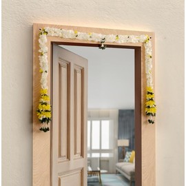 Traditional Toran Artificial Bandanwaar Hanging for Home Wall Door Temple Festival Wedding Party Decoration & Gifting (Cream and Yellow)