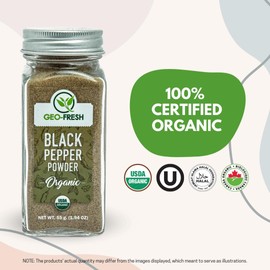 Geo-Fresh Organic Black Pepper Powder – 1.94 oz Glass Jar – Black Pepper Ground – USDA Certified – Non-GMO, Kosher, Gluten-Free – Premium Quality and Organic for Cooking & Seasoning