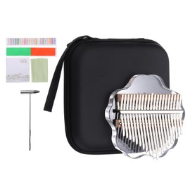 MECCANIXITY 21 Keys Thumb Piano,Transparent Cherry Blossom Portable Finger Piano with Carry Box Musical Note Stickers Tuning Hammer Cleaning Cloth Gifts