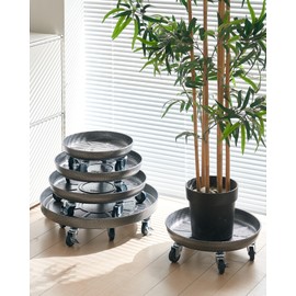 Choclaif Plant Caddy with Wheels,2 Pack Silver Heavy Duty Plant Stand with Universal Wheels,Round Pot Trolley for Indoor Outdoor 16inch