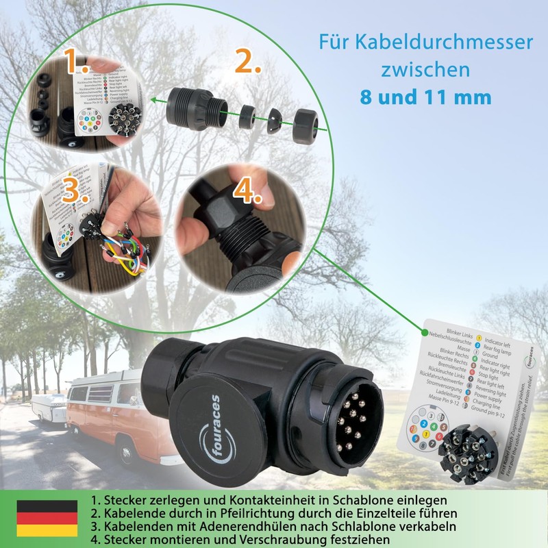 fouraces Trailer Plug 13 Pin - 13 Pin Black -