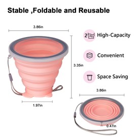 O-CONN 4 Pecises Collapsible Cup, Silicone Collapsible Travel Cup, Silicone Folding Camping Cup with Lids Expandable, Drinking Cup for Outdoor Hiking Travel, Outdoor Sports- Portable, Graduated