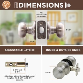 Copper Creek Satin Stainless Door Knobs - Round Colonial Knob, 2 Pack, Interior Passage Handle Perfect for Home Improvement - Fits All Standard Doors - Hallway, Closet, Bedroom, Bathroom