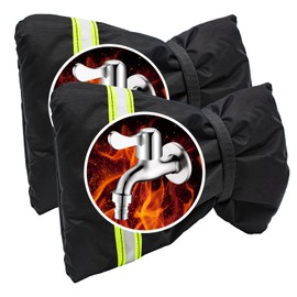 Wondora Pack of 2 Thickening Outdoor Tap Cover, Outdoor Tap Cover with Reflective Strips, Winter Protection Outdoor Tap Waterproof, Frost-Proof, Cold-Resistant, Black (25 x 16)