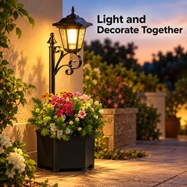 Solar Outdoor Lights with Flower Planter Box – Vintage LED Lantern with Auto On/Off and IP44 Weather Resistance for Garden, Patio and Yard