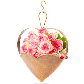 Rustic Metal Hanging Flower Pot Heart Shape Planters for Outdoor Decorative Garden Rust and Living Room Gifts for Mums Gifts for Women Garden (Love)
