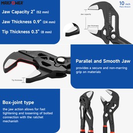 MAXPOWER 10 inch Pliers Wrench, Max Jaw Opening 2 inch