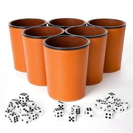 Corpower Dice Cups Leather Set of 6 with 30 Dice (14 mm), Handmade Premium Dice Cups with Dice for Bar Party, Farkle Yahtzee Dice Games