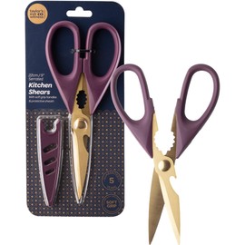 Heavy Duty Kitchen Scissor Shears - Large, Strong, Soft Grip, Dishwasher Safe, Multi-Purpose, Utility Food Cooking Snips, Bottle Opener & Safety Sheath. 23cm/9” Purple & Gold. by Taylors Eye Witness
