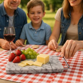 Creative Home Natural Marble Slicer Cheese, Butter Cutter with Replacement Wire, 5" L x 8" W, Off-White (patterns may very)