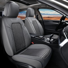 Coverado Seat Covers Full Set, 5 Seats Universal Seat Covers for Cars, Gray Car Seat Covers Front Seats Back Seat Cover, Breathable Car Seat Cushion, Leather Seat Cover Seat Protector Fit Most Cars