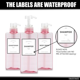 YACEYACE Pink Shampoo and Conditioner Set of 3, 16.9oz Clear Shampoo Bottles with Pump Dispenser, Body Wash Dispenser, Shower Bottles
