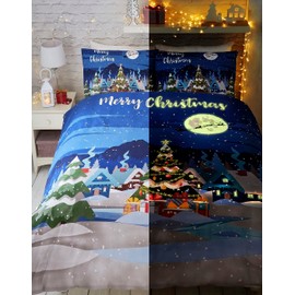 Bedlam Glow in the Dark Christmas Design Duvet Cover Set, Multicoloured, 52% Polyester, 48% Cotton, Multicoloured, Single, W135cm x L200cm (Duvet Cover), W50cm x L75cm (Pillow Case)