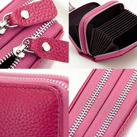 Women's Wallet, Small Credit Card Purse with Coin Compartment, Mini Wallet Women's Double Zip, Portable Card Holder, Small Wallet for Women, pink-red, Fonts