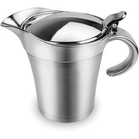 Stainless Steel Gravy Boat Sauce Jug with Lid, Double Wall Insulated, Storage for Gravy or Cream, Used at Home & Kitchen