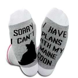 2PAIRS Funny Maine Coon Cat Gift For Cat Lovers Cat Mom Socks Sorry I Can't I Have Plans With My Maine Coon (Plans with maine coon)