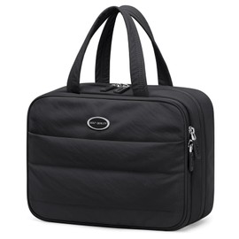 GOLF QUALITY Travel Toiletry Bag with Jewelry Organizer, Hanging Toiletry Bag for Toiletries Puffy Cosmetic Make up Bag Organizer Carry-on Travel Accessories Essentials,Black