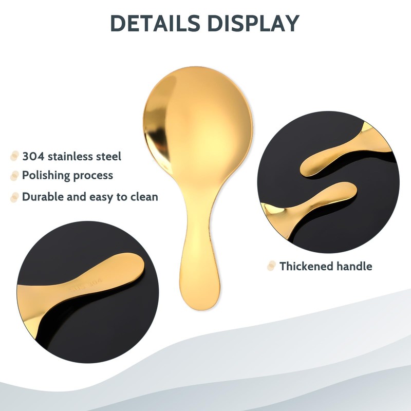 5 PCS Short Handle Spoons Gold Mini Scoops Stainless Spoons