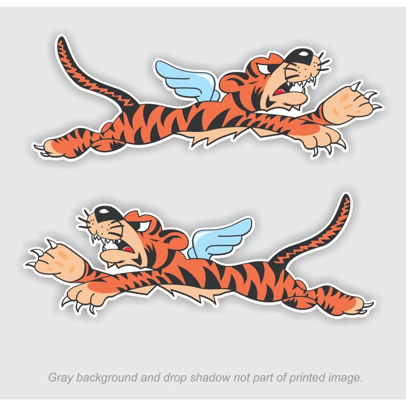 Flying Winged Tiger Stickers | Pair | 6" long |