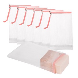 Cobahom 6 bolsas de malla para jabón de malla espumosa, bolsas de jabón hechas a mano, bolsas de malla de burbujas con cordón para baño y ducha (rosa)