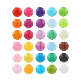 Lanito Paper Lanterns, Mini Paper Lanterns, Diameter 3.9 inches (10 cm), 30 Colors, Set of 30, Lanterns, Decoration Paper Lanterns, For Events, Festivals, Pubs, Birthdays, Weddings, Showers, DIY Paintings, Decoration (30 Colors)
