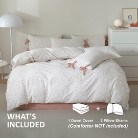 VM VOUGEMARKET Pink Flower Stripes Duvet Cover Set Twin 100% Cotton Blossom Duvet Cover with Zipper Closure,Cottagecore Bedding Set for Girls Women-68 x86,Off-White