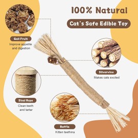 Juguetes para Gatos Gato Catnip Dientes Limpieza,Hierba Gatera Palitos para Masticar Limpieza Dientes,3 Cuerdas de Mordida para Gatos y 5 Palitos Masticables Naturales de Matatabi