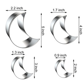 Crescent Moon Cookie Cutter Set - 5 inch, 4 inch, 3 inch, 2 inch - 4 Piece New Moon Cookie Cutters Shapes Molds - Stainless Steel