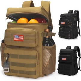 Tactical Backpack Cooler,Soft Lightweight Leakproof Cooler Backpack,Insulated Cooler Bag,Portable Soft Cooler Bag Waterproof for Beach, Travel, Camping, Picnic, Hiking - Color: brown