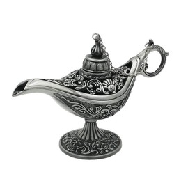 Honoro Vintage Legend Aladdin Magic Genie Lamp - Metal Carved Wishing Light for Home Wedding Party Tabletop Decoration Delicate Gift,Medium Silver