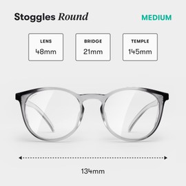 Stoggles Round Z87.1 Certified Polycarbonate Safety Glasses, Scratch & Shatter-Proof, Blue-Light & UV Blocking Lens, Top & Side Shields, Anti-Fog Dip Coated, Durable, Protective & Stylish Eyewear