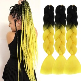 Sakkou Ombre Yellow Braiding Hair 3pcs 1B/Yellow Jumbo Braiding Hair 24inch Synthetic Fake Braids
