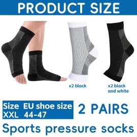 2 Stück Compression Socks,Kompressions-Socken,Kompressionssocken für die Nacht,Kompression Socken für Orthopädische Plantar (DE/NL/SE/PL, Alphanumerisch, XXL, Regular, Regular, 1, Schwarz und Weiß)