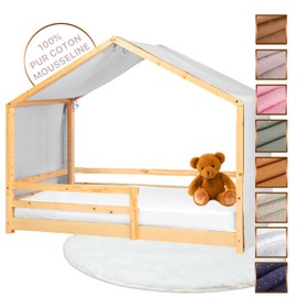 Lovely Hippo House Bed Canopy - 100% Cotton Bed Canopy House Bed Made of Muslin - Bed Curtain Children's Bed - Canopy Bed Curtains for 80 x 160 cm and 90 x 200 cm (Grey, 97 x 402 cm)