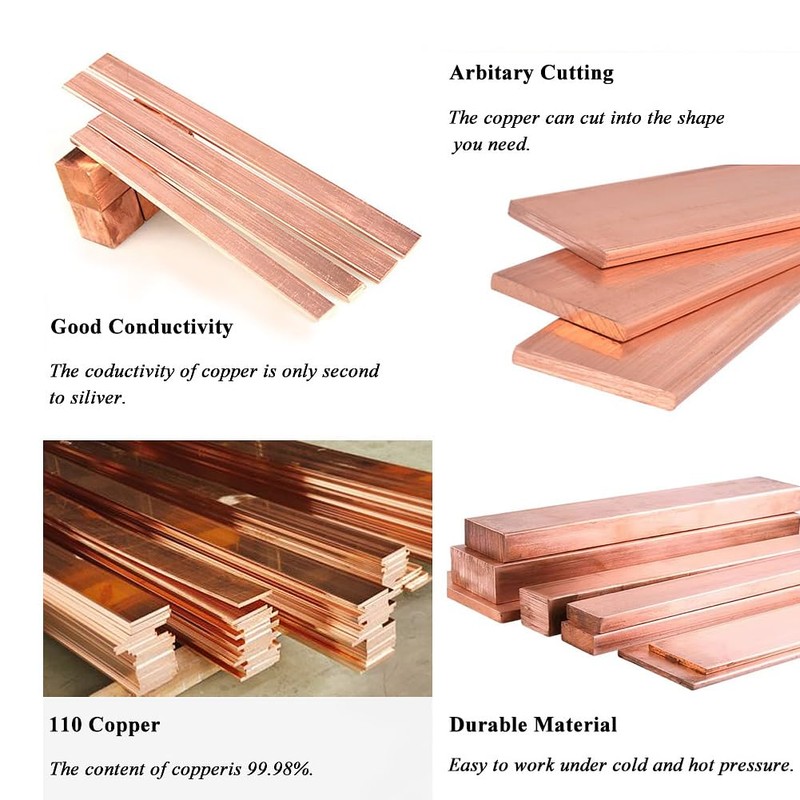 HWYEE 2Pcs 1/8" x 1" x 12" C110 Copper Flat
