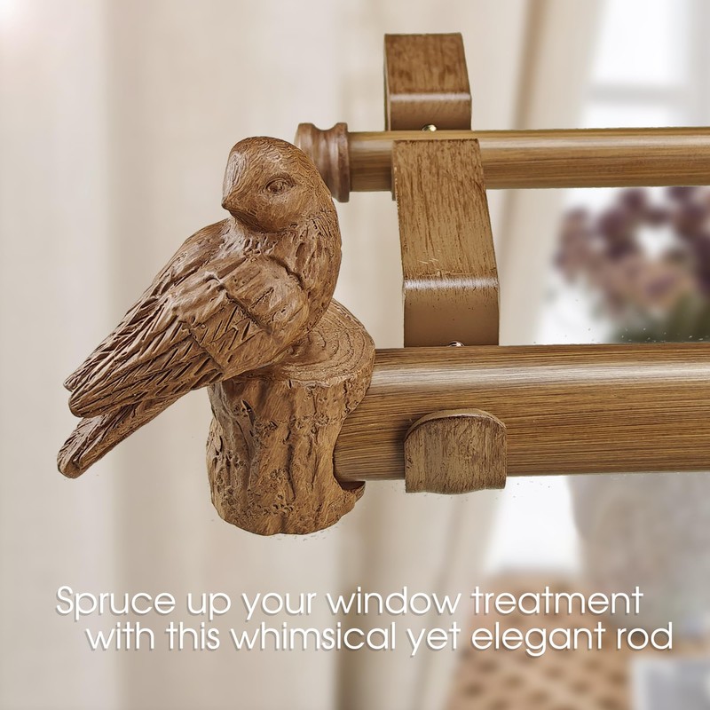 ILAISIHOME 1-1/8 Inch Diameter Faux Wood Curtain Rod with Bird