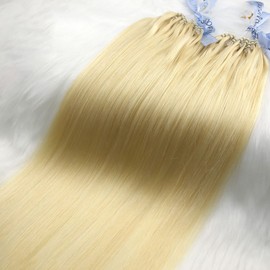 GOOFIT Hair Extensions Micro Loop Human Hair Extensions Remy Hair Double Rings - 1g/s 50s/pack - (22" #613 Bleach Blonde)