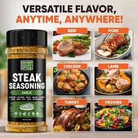 Steak Seasoning Garlic Powder Mix - Gluten Free & Low Sodium Meat Seasoning for Beef, Tomahawk, BBQ & Ribeye. Steak Seasonings for Grilling. Garlic and Herb Seasonings. Steaks Salt. Steaks Rub. 4.7oz