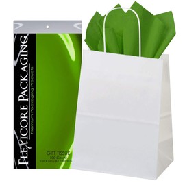 5ct White Paper Gift Bags + 10ct Gift Tissue